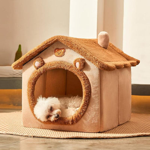 House-Style Pet Bed – All-Season Washable Cave for Cats & Small Dogs